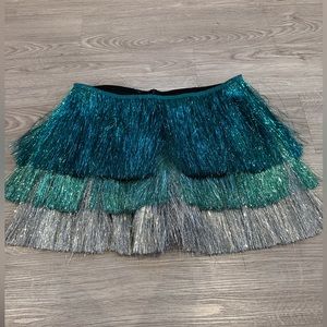 NastyGal green and silver fringe shorts